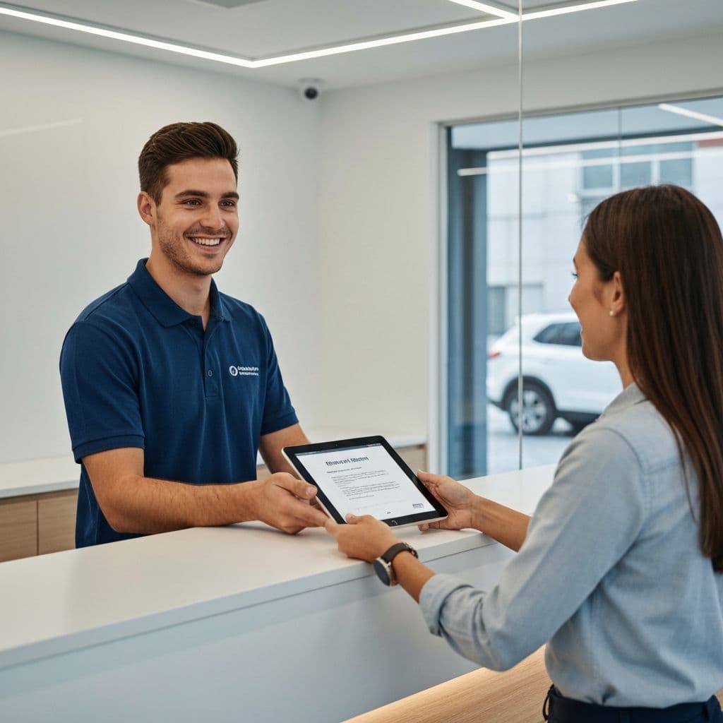 Rental agent assisting customer at handoff