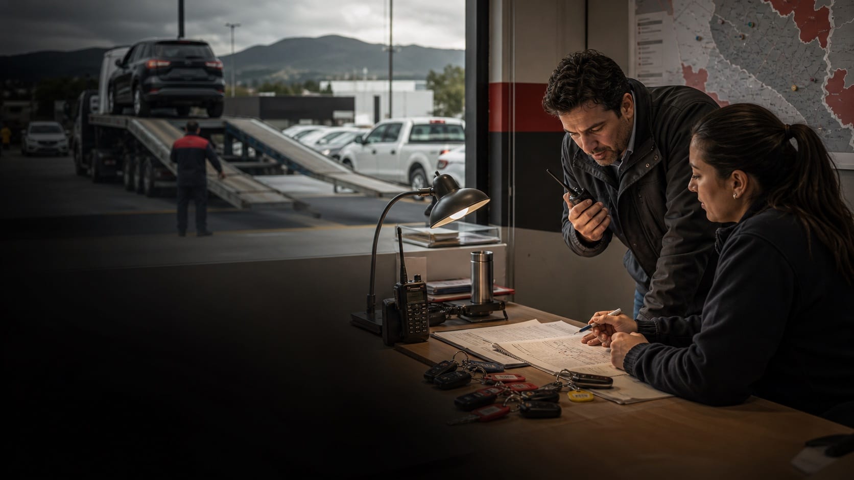 Regional rental team coordinating vehicle movements across branches