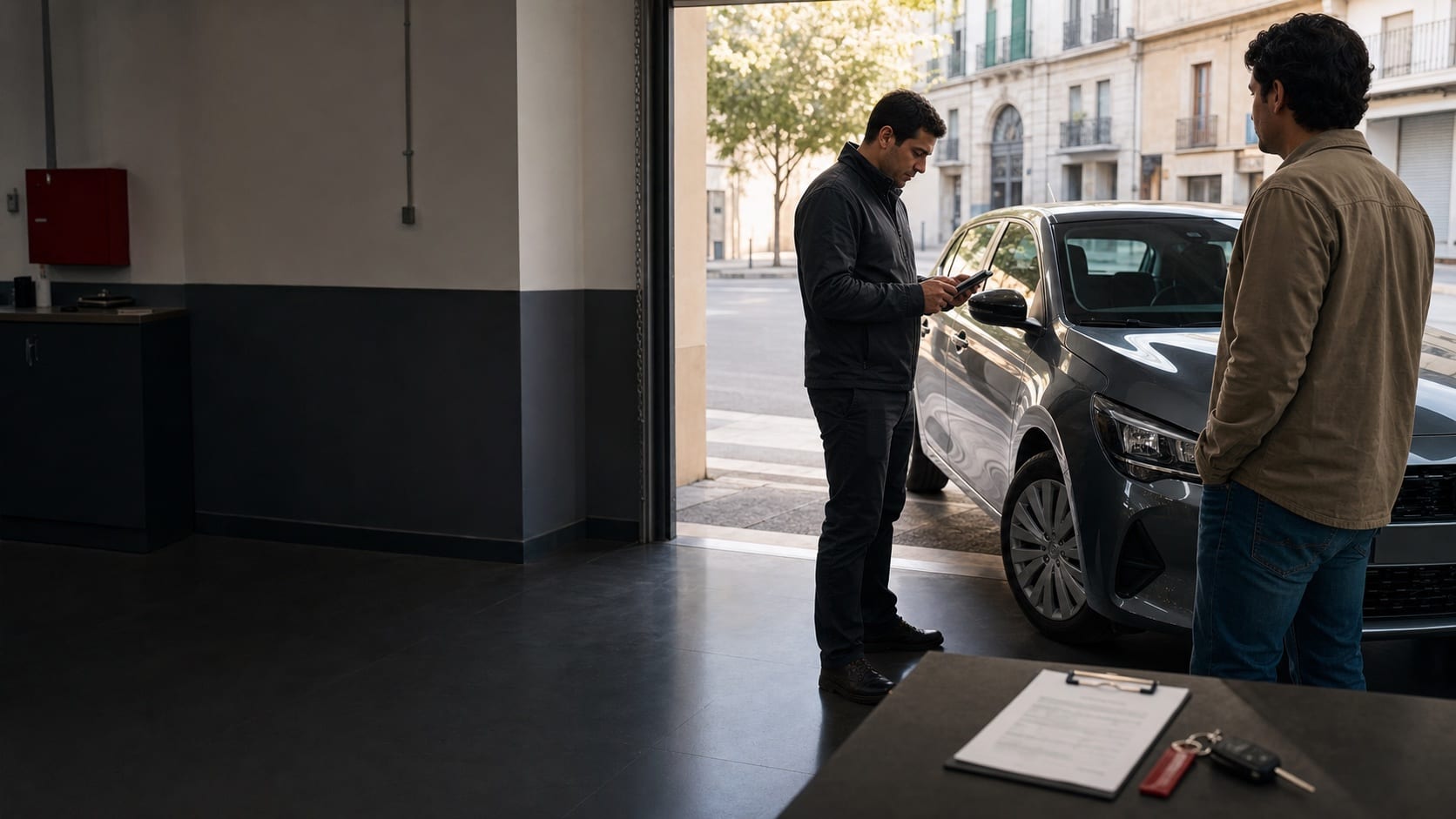 Independent rental operator preparing a customer vehicle handoff