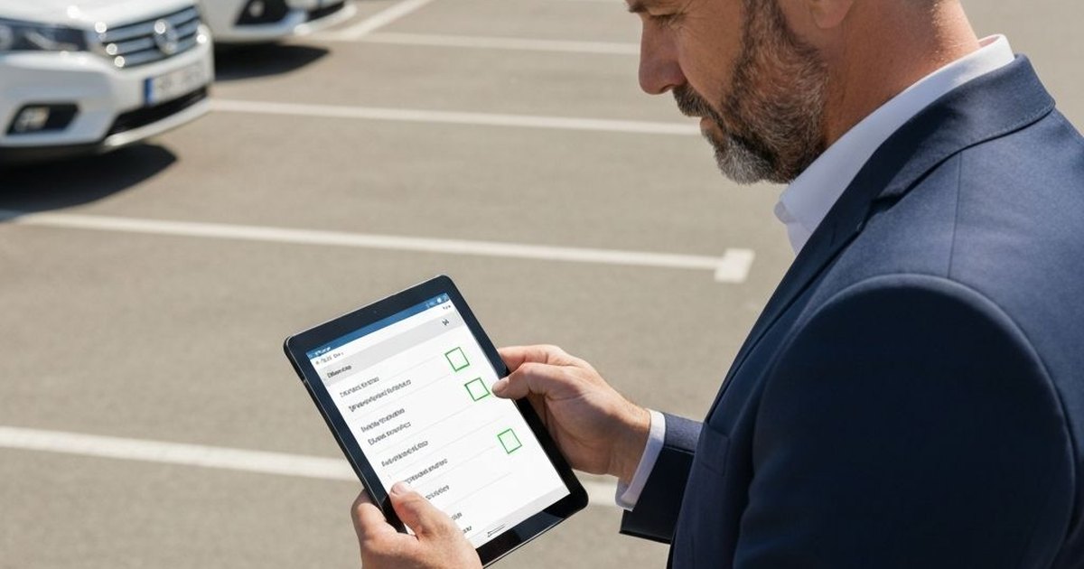 Fleet manager reviewing vehicle readiness on a tablet