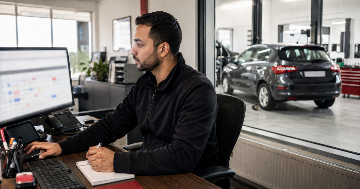 Rental branch operator coordinating an unavailable vehicle with booking pressure and service follow-up